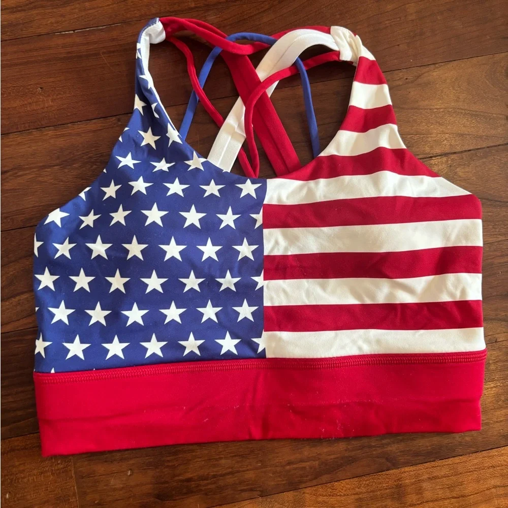 Born Primitive- SZ M USA Flag Ignite Sports Bra Red, White, Blues - Picture 1 of 8